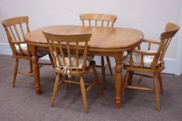 Set four (2+2) beech farmhouse style dining chairs and a pine extending dining table
