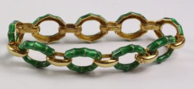 Green enamel bamboo effect link 18ct gold bracelet by S & S London import marks 1969 approx 40gm