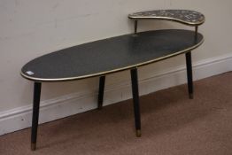 Retro oval coffee table on four turned supports, L108cm, W40cm,