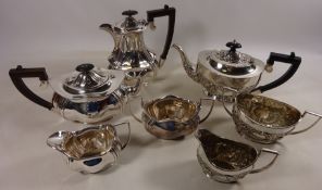 Three piece silver plated tea service and a four piece tea and coffee service Condition
