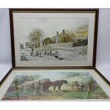 Hearding Sheep, colour print after Alan Engham and Farmer with Shire Horses,