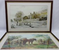 Hearding Sheep, colour print after Alan Engham and Farmer with Shire Horses,