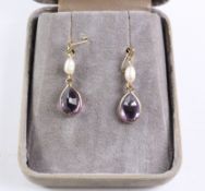 Pair of amethyst and pearl drop ear-rings Condition Report <a href='//www.