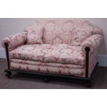 Early 20th century two seat sofa with gadrooned & strapwork carved mahogany frame on ball and claw
