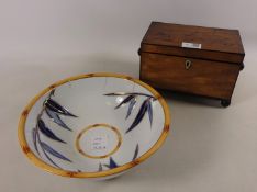 Early 19th Century satinwood tea caddy with ebonised bandings,