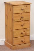 Pine pedestal chest of five drawers, W42cm, D36cm,