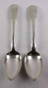 Pair George III silver table spoons, fiddle pattern by Thomas Watson Newcastle 1795 & 1796,