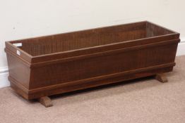 20th century oak rectangular jardiniere with tapered sides & sledge feet, W99cm, D35,