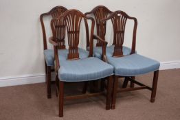Set four 19th century mahogany dining chairs with dished upholstered seats, on square supports,