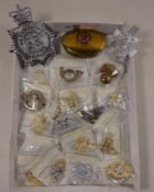 Police and military badges and brass box Condition Report <a href='//www.