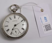 Victorian silver key wound pocket watch by A W W Co Waltham Mass no 7053758,