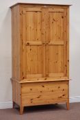 Solid pine double wardrobe with two doors above two drawers, W102cm, D62cm,