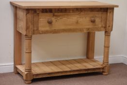 Traditional waxed pine single drawer dresser with pot board base L122cm D54cm H90cm