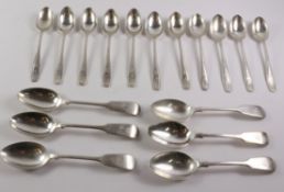 Set of six silver teaspoons, fiddle pattern initialled D,
