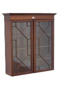 19th century mahogany bookcase top with astragal glazed doors, W96cm, D27cm,