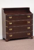 Military style mahogany four secretaire drawer chest with brass handles W101cm, D40cm,