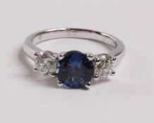 Sapphire and diamond three stone white gold ring hallmarked 18ct Condition Report