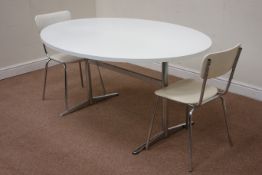 Oval retro white finish dining table (150cm x 107cm, H72cm),