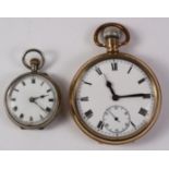 Gold-plated pocket watch Dennison case and a silver fob watch import marks Condition