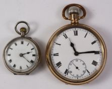 Gold-plated pocket watch Dennison case and a silver fob watch import marks Condition