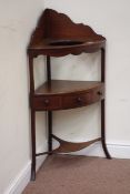 19th century mahogany two tier corner washstand with raised back, W57cm, D38cm,