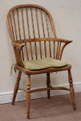 Elm seat and ash double hoop and stick back Windsor armchair,