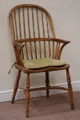 Elm seat and ash double hoop and stick back Windsor armchair,