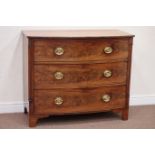 Early 19th century figured mahogany bow front three drawer chest, on bracket feet,W107, D54cm,