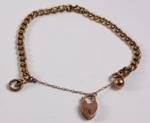 Rose gold curb chain bracelet the lock stamped 375 approx 7gm Condition Report