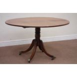 Late 19th century mahogany pedestal dining table, oval crossbanded top, W127cm, D101cm,