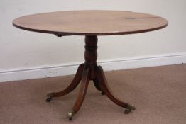 Late 19th century mahogany pedestal dining table, oval crossbanded top, W127cm, D101cm,