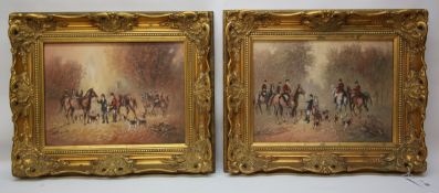 Hunting Scenes Dawn and Dust, pair oil on canvas signed Ritton,