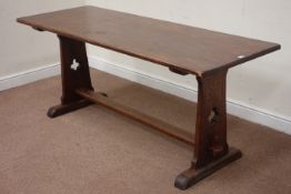 Medium oak rectangular dining table on solid end supports, W183cm, D84cm,