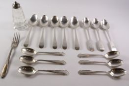 Set of six silver coffee spoons Sheffield 1927; eight Georgian teaspoons,