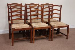 Set six 19th century elm country ladder back dining chairs with rush seats (6) Condition
