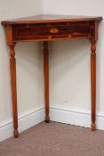 Yew wood corner table on fluted supports, W65, D38,