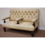 Victorian mahogany framed club sofa, centre arm, upholstered in leather type fabric,