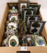 Large collection of enamelled metal easels and other photo frames in one box Condition