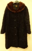 Clothing & Accessories - Black persian lamb coat with mink fur collar,