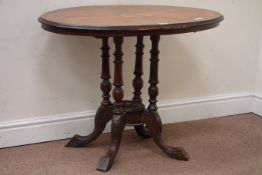 Small Victorian inlaid walnut oval loo table, W90cm,