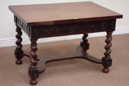 Rectangular centre mahogany table floral carved frieze on barley twist legs with curved stretcher,