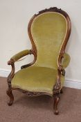 Victorian carved walnut framed balloon back upholstered armchair Condition Report
