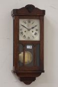 Early 20th century oak cased wall clock with square dial,