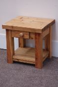 Square rustic pine lamp table with single drawer & undertier, W51cm, H51cm,