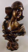 Large bronze effect Art Deco style bust H57cm Condition Report <a href='//www.