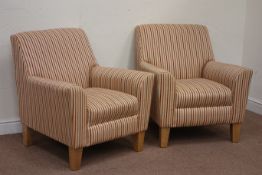 Pair of armchairs upholstered in striped fabric (2) Condition Report <a