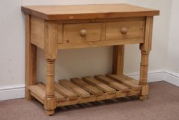 Traditional waxed pine two drawer dresser with butchers block top and pot board base L105cm D54cm