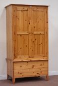 Solid pine double wardrobe with two doors above two drawers, W102cm, D62cm,