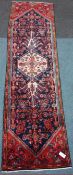 Persian Hamadan blue and red ground runner rug,