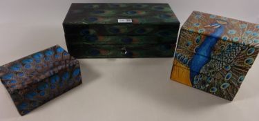 Peacock feather pattern jewellery box and two other similar boxes Condition Report